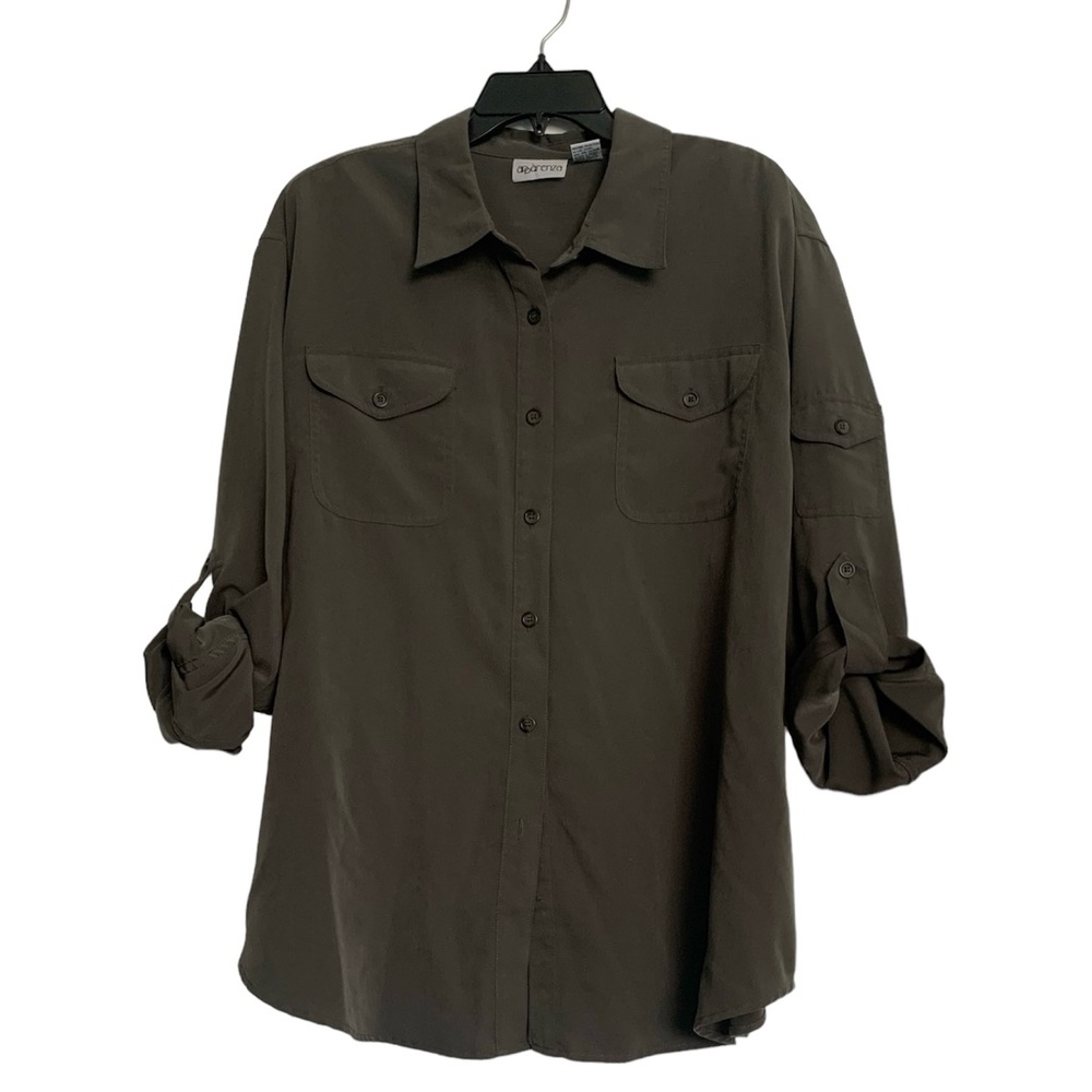 Women’s Top, Green w/ Tab Sleeves, 24W, Super soft like soft chamois.